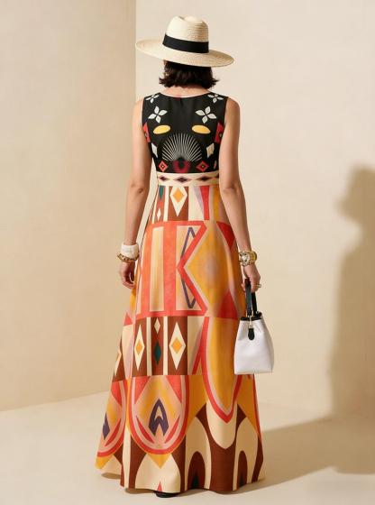 2026 Spring New Sleeveless Art Print Maxi Dress