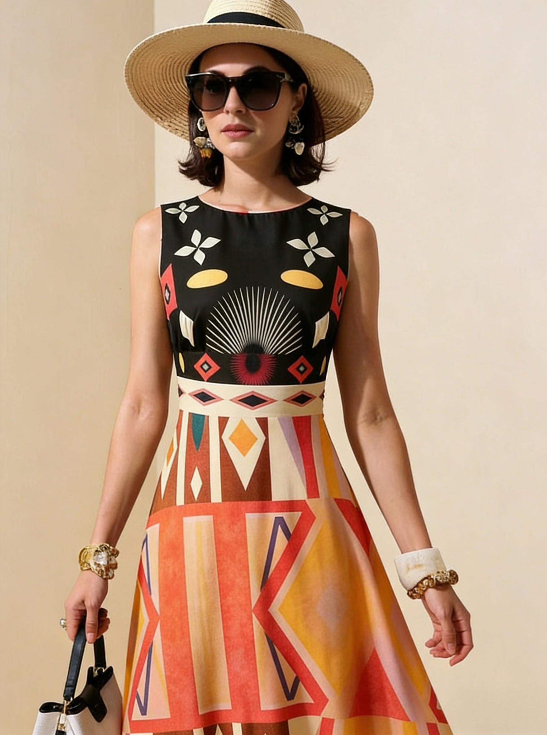 2026 Spring New Sleeveless Art Print Maxi Dress