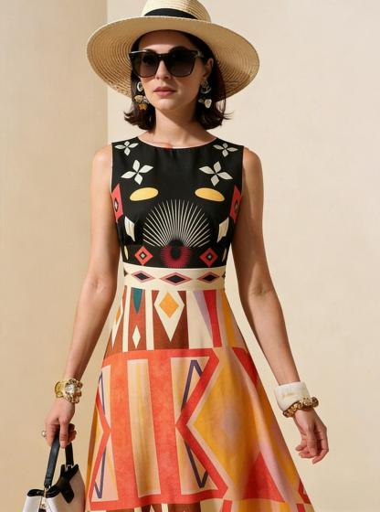 2026 Spring New Sleeveless Art Print Maxi Dress