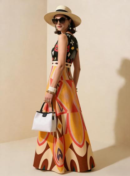 2026 Spring New Sleeveless Art Print Maxi Dress