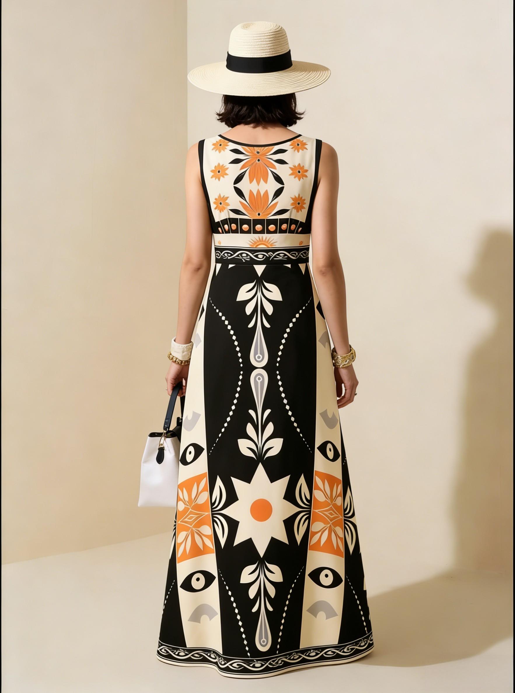 2026 Spring New Sleeveless Art Print Maxi Dress