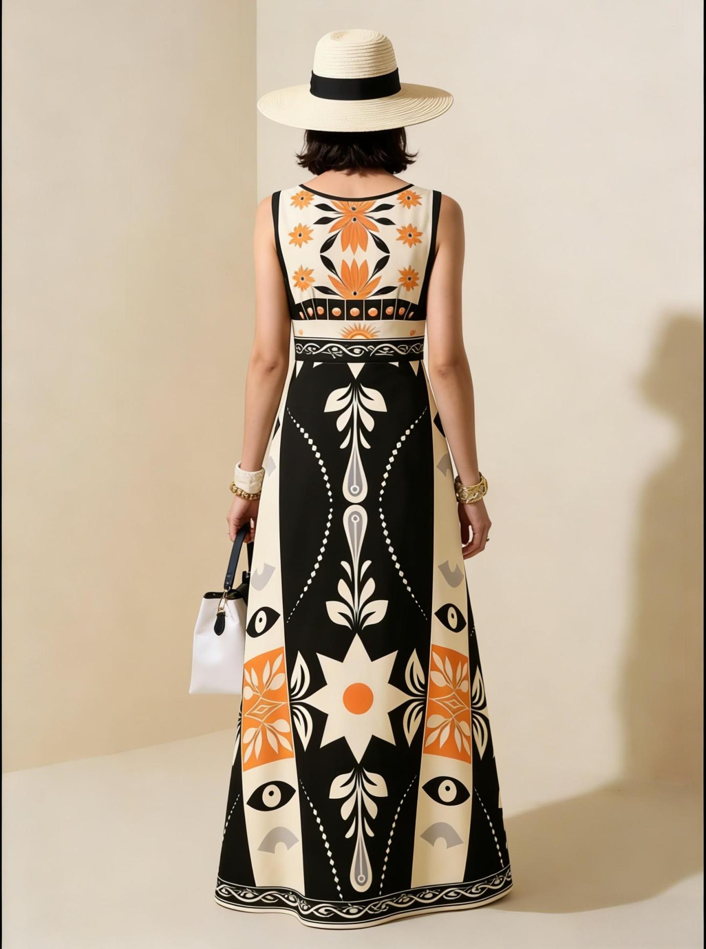 2026 Spring New Sleeveless Art Print Maxi Dress