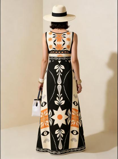 2026 Spring New Sleeveless Art Print Maxi Dress