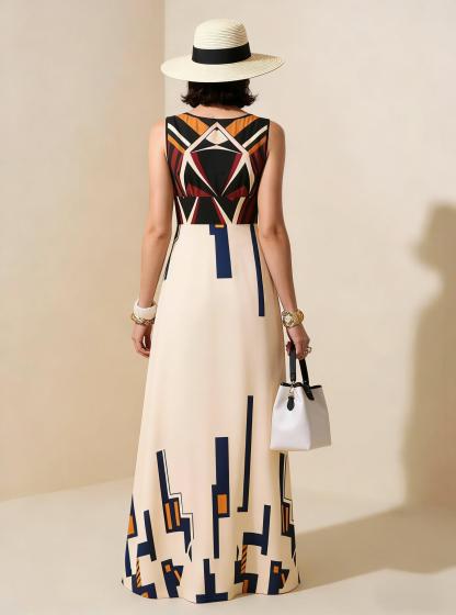2026 Spring New Sleeveless Art Print Maxi Dress