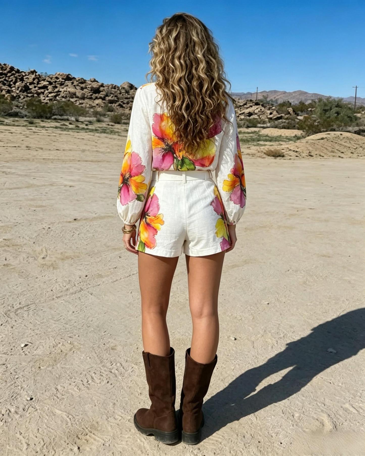 Floral Print Shirt and Shorts Set, Vacation Two-Piece Outfit