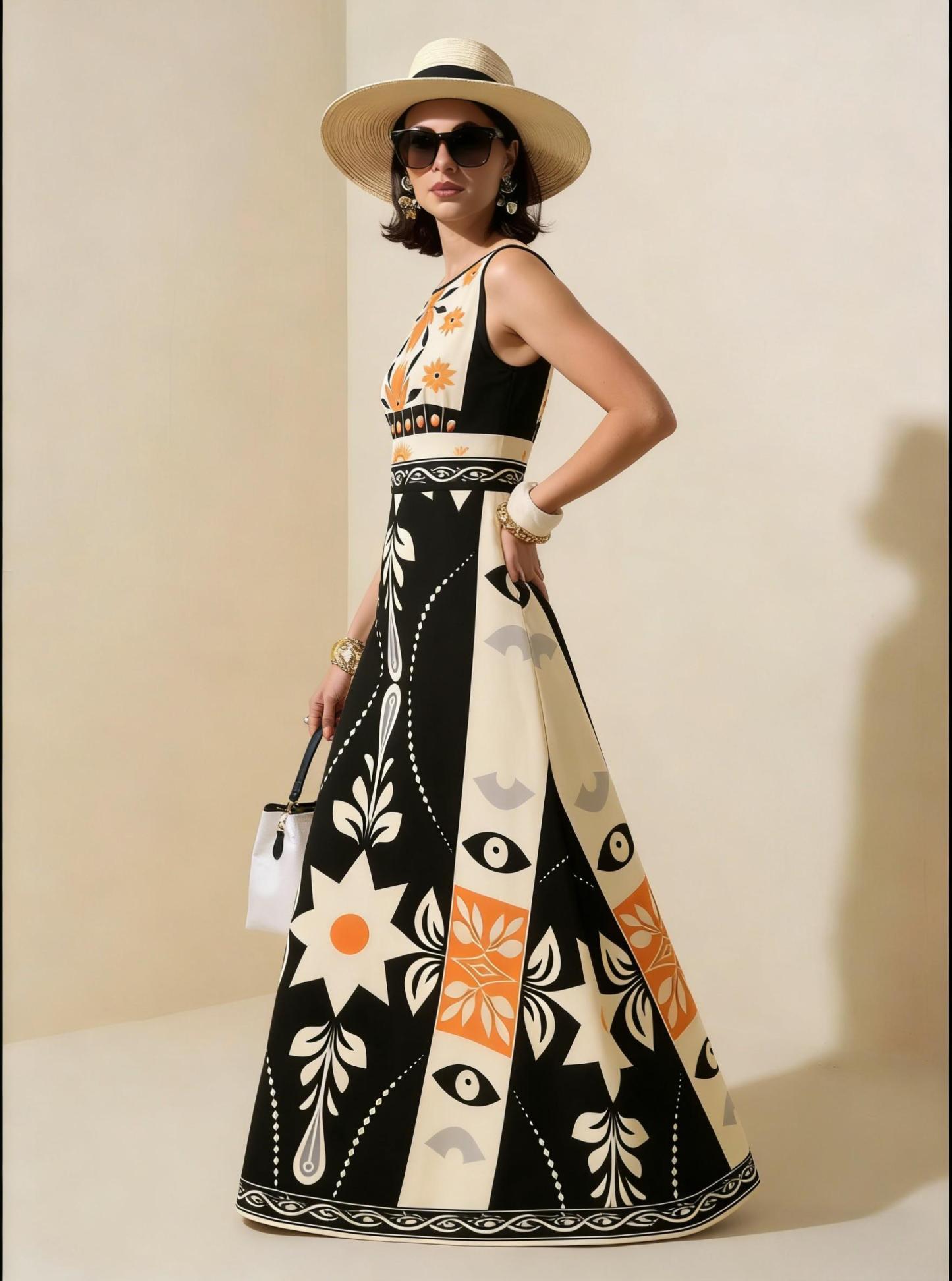 2026 Spring New Sleeveless Art Print Maxi Dress