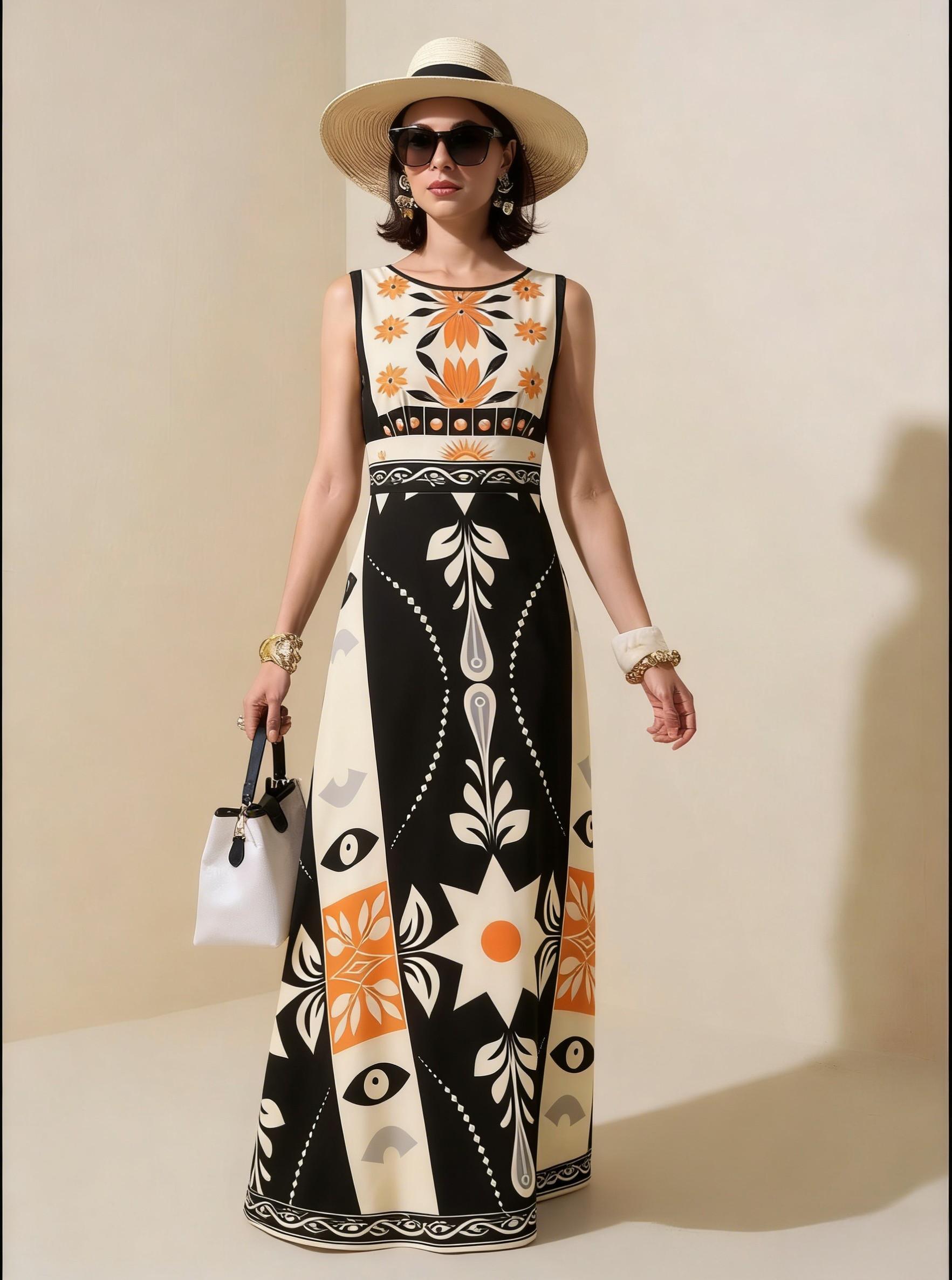2026 Spring New Sleeveless Art Print Maxi Dress