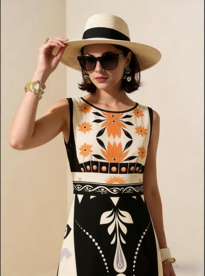 2026 Spring New Sleeveless Art Print Maxi Dress