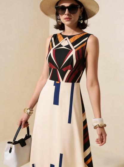 2026 Spring New Sleeveless Art Print Maxi Dress