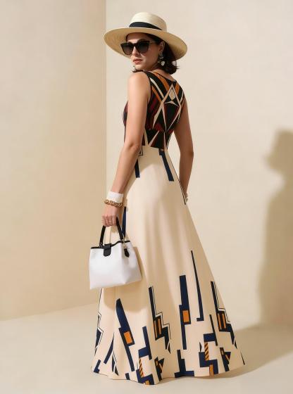 2026 Spring New Sleeveless Art Print Maxi Dress
