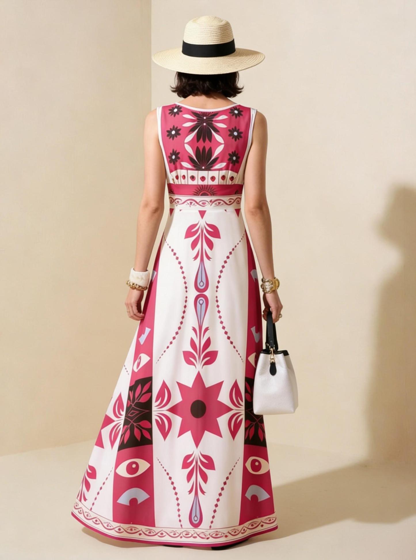 2026 Spring New Sleeveless Art Print Maxi Dress