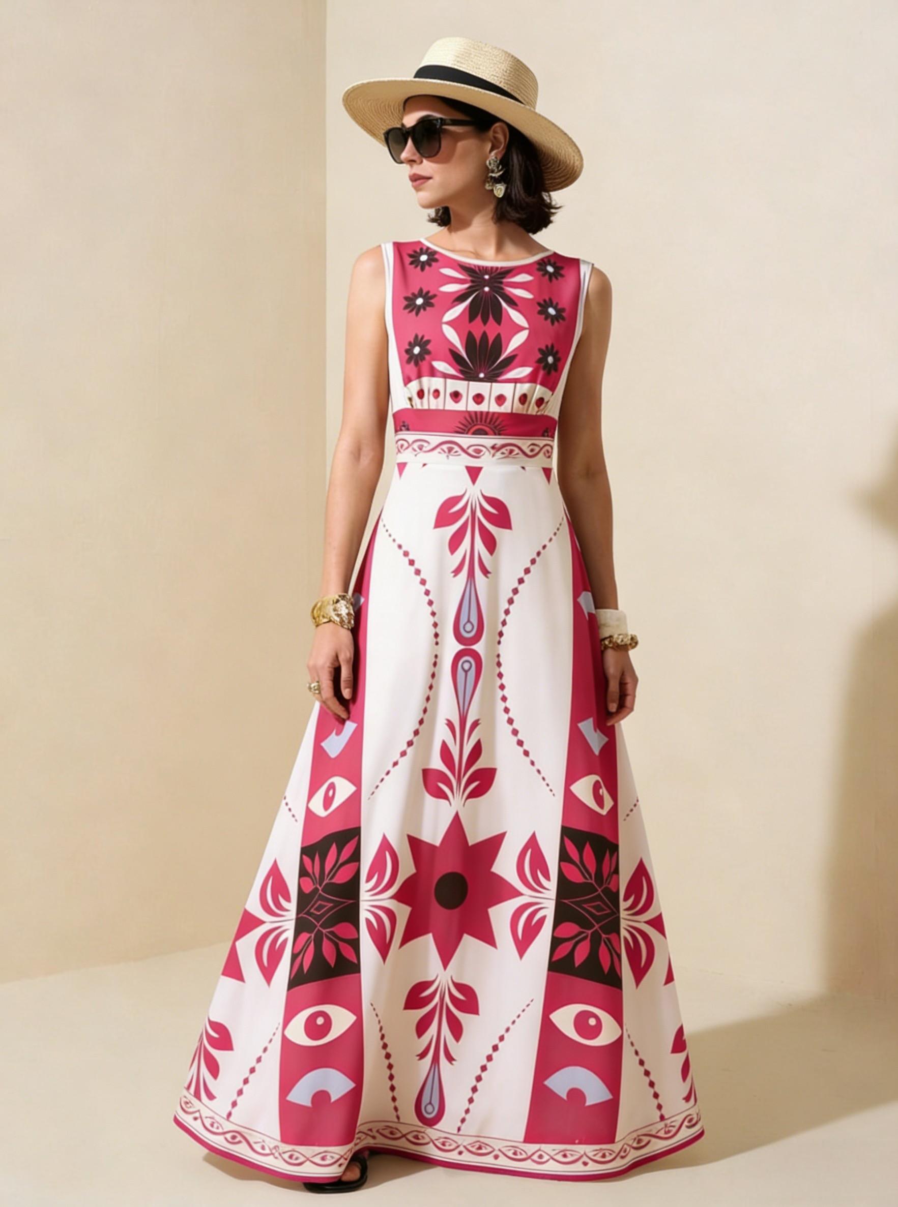 2026 Spring New Sleeveless Art Print Maxi Dress