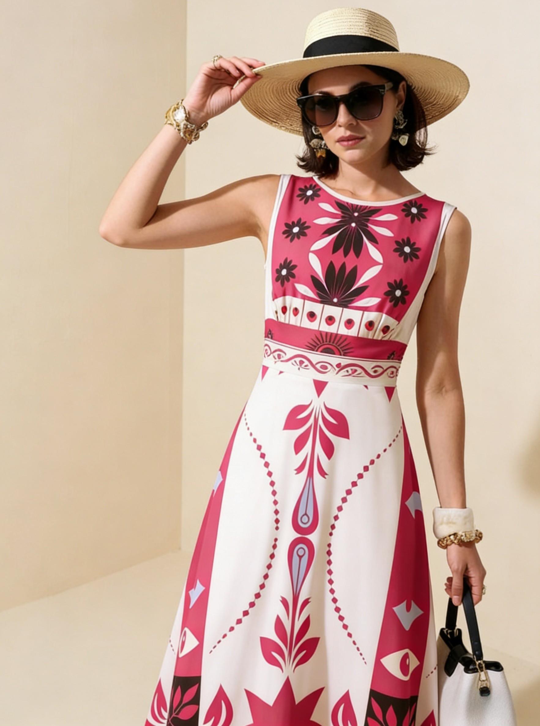 2026 Spring New Sleeveless Art Print Maxi Dress
