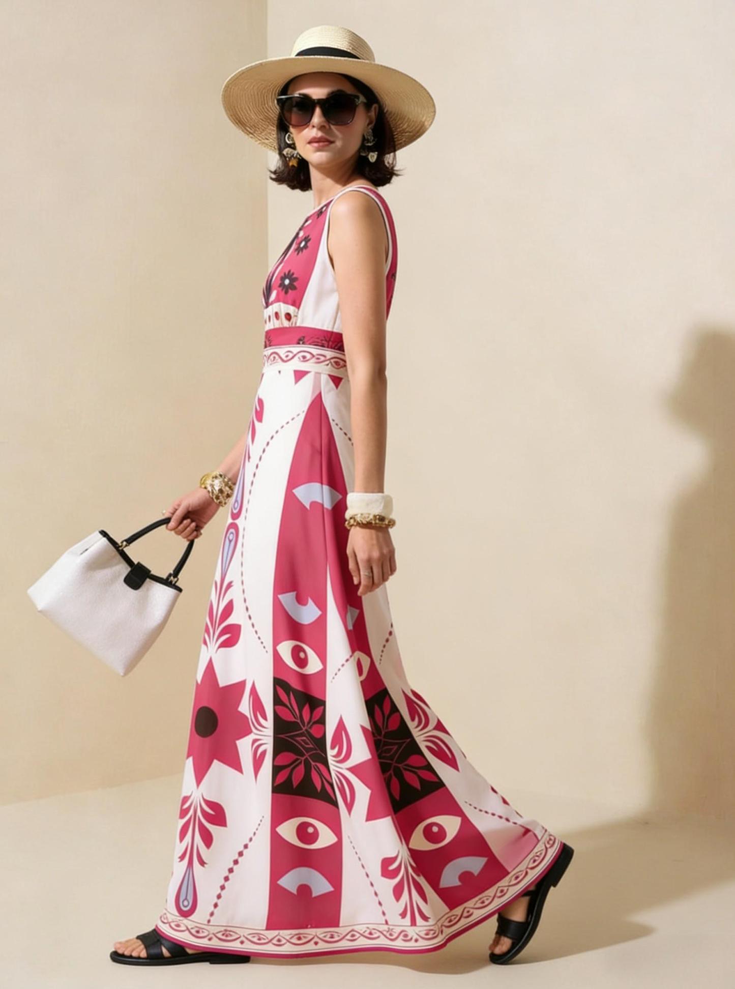 2026 Spring New Sleeveless Art Print Maxi Dress