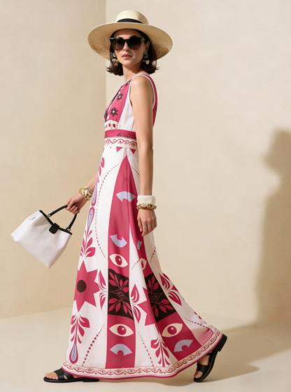 2026 Spring New Sleeveless Art Print Maxi Dress