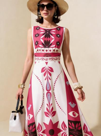 2026 Spring New Sleeveless Art Print Maxi Dress