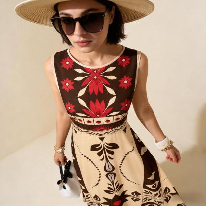 2026 Spring New Sleeveless Art Print Maxi Dress