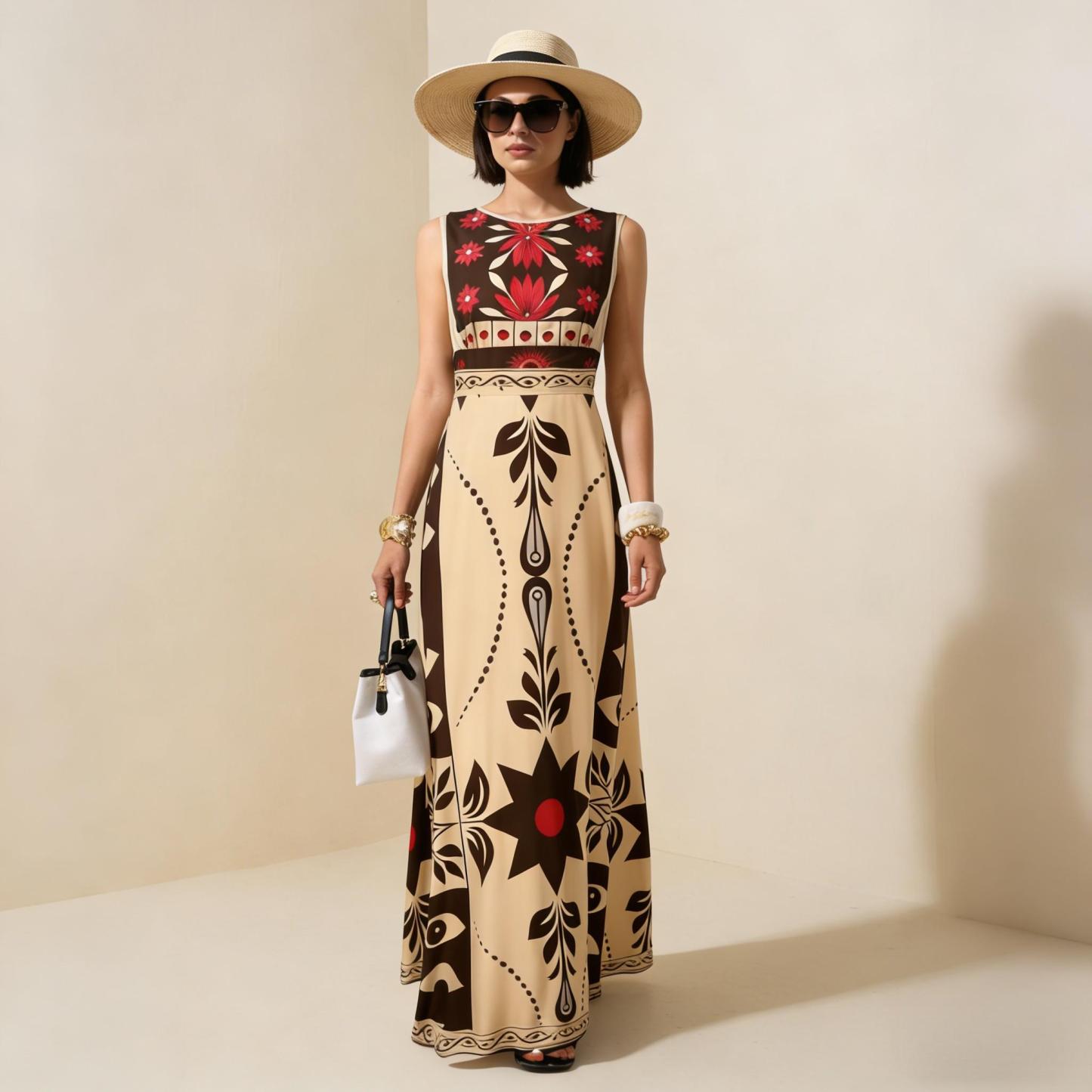 2026 Spring New Sleeveless Art Print Maxi Dress