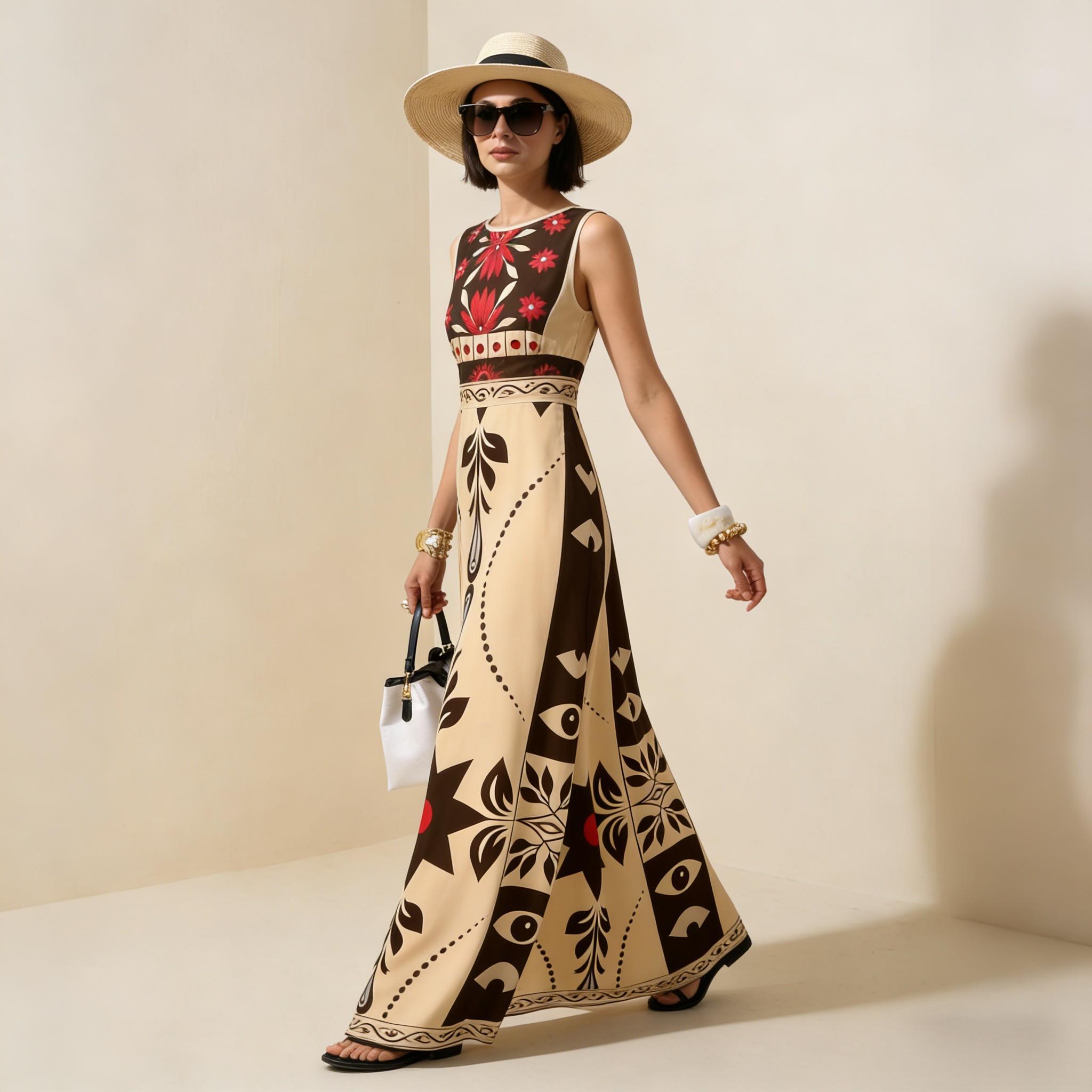 2026 Spring New Sleeveless Art Print Maxi Dress