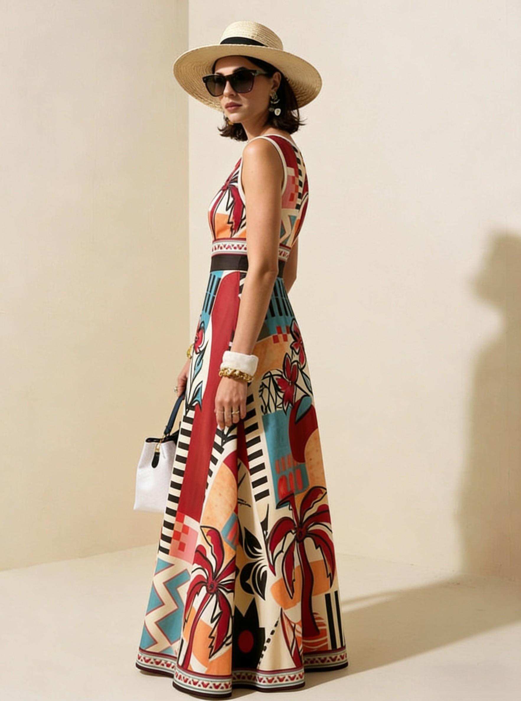 2026 Spring New Sleeveless Art Print Maxi Dress