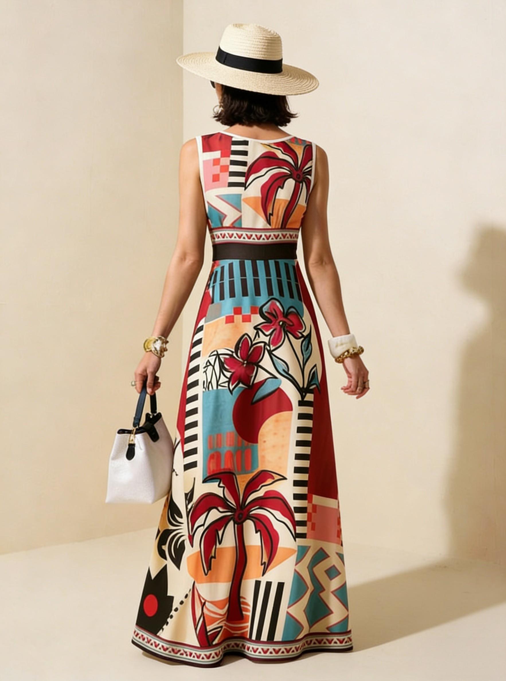 2026 Spring New Sleeveless Art Print Maxi Dress