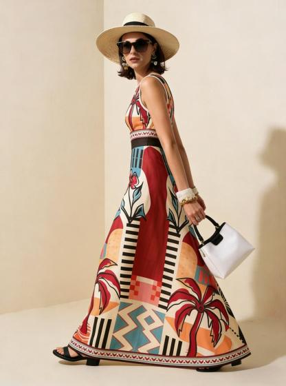 2026 Spring New Sleeveless Art Print Maxi Dress