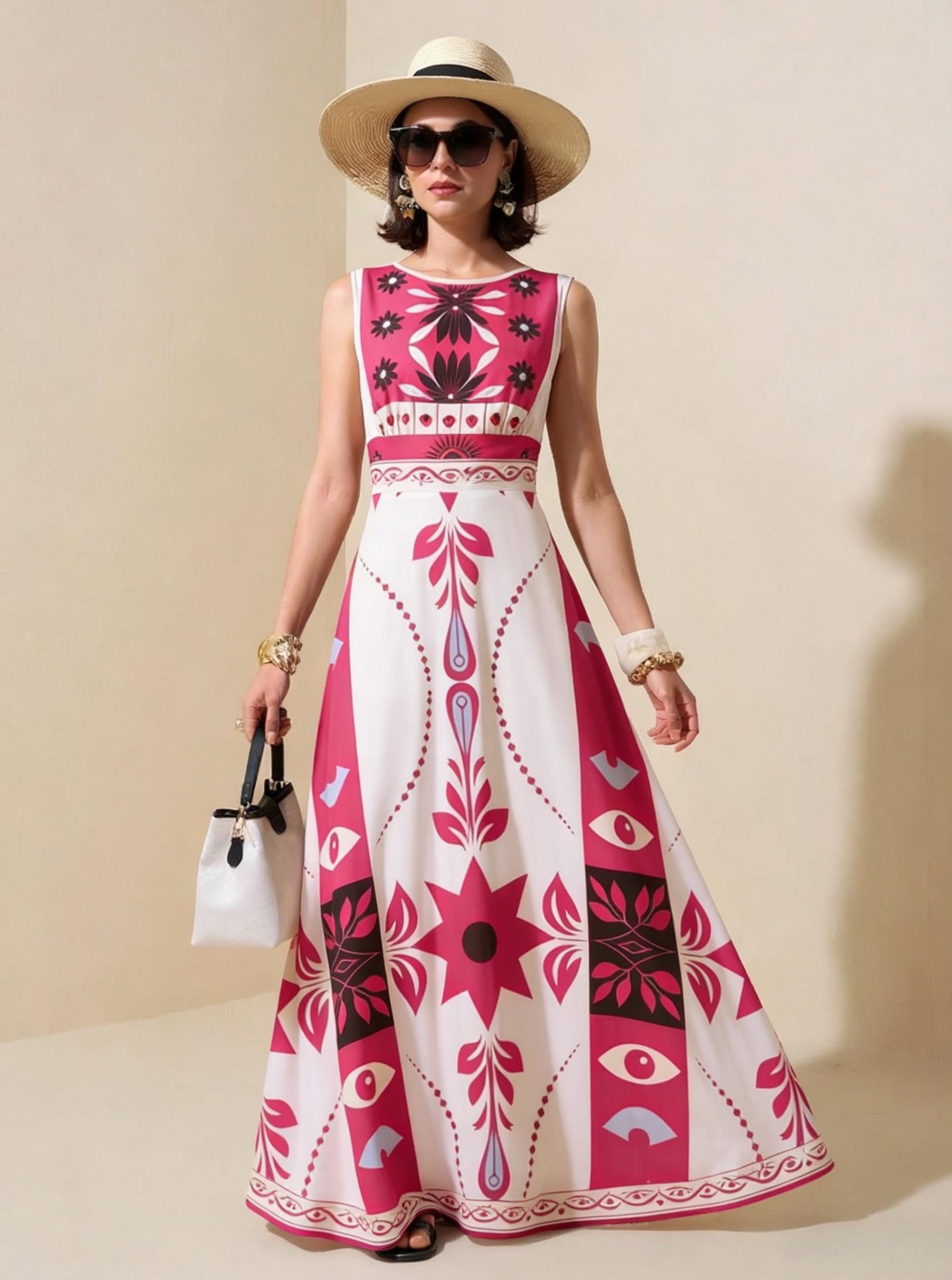 2026 Spring New Sleeveless Art Print Maxi Dress
