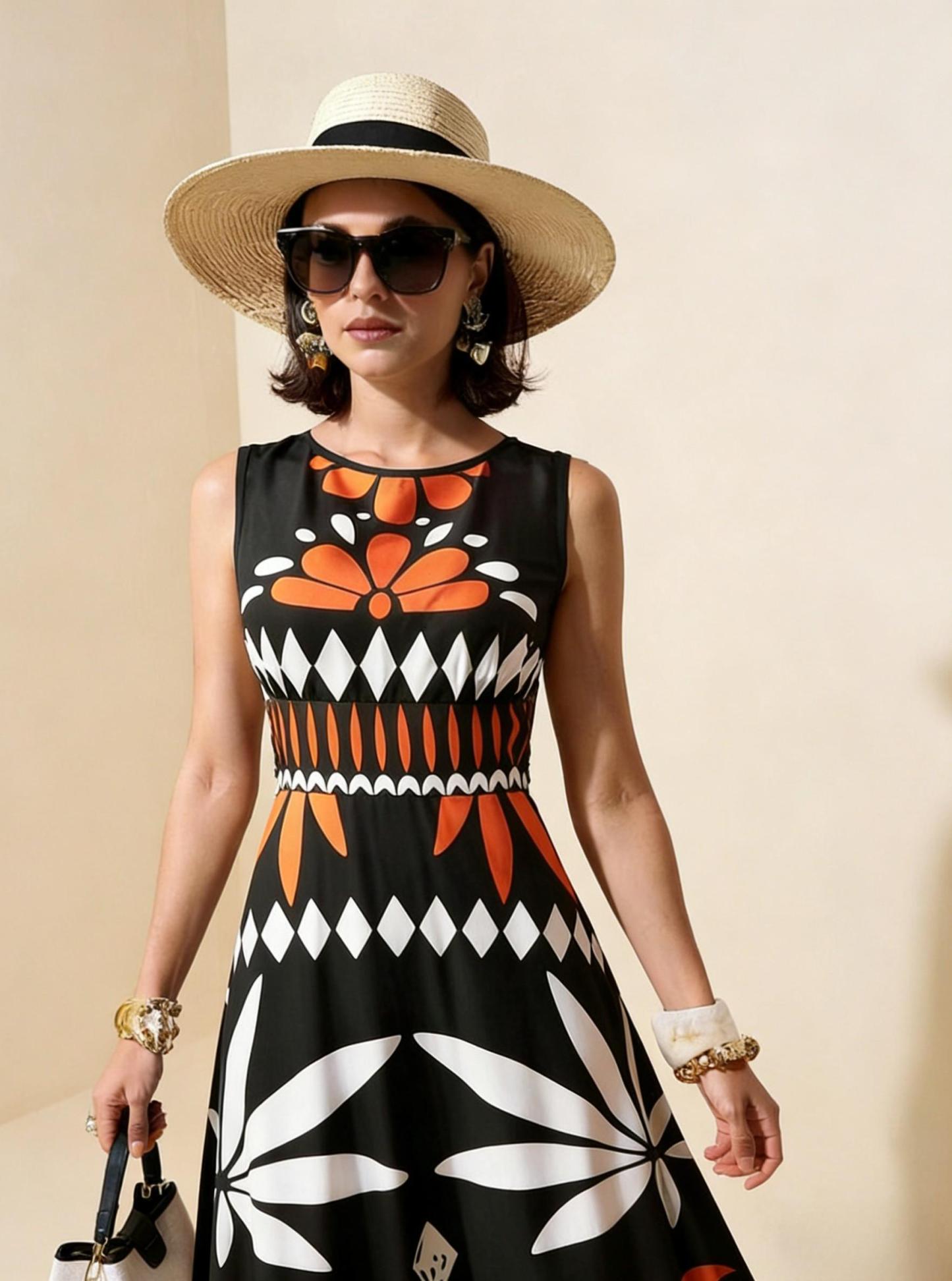 2026 Spring New Sleeveless Art Print Maxi Dress