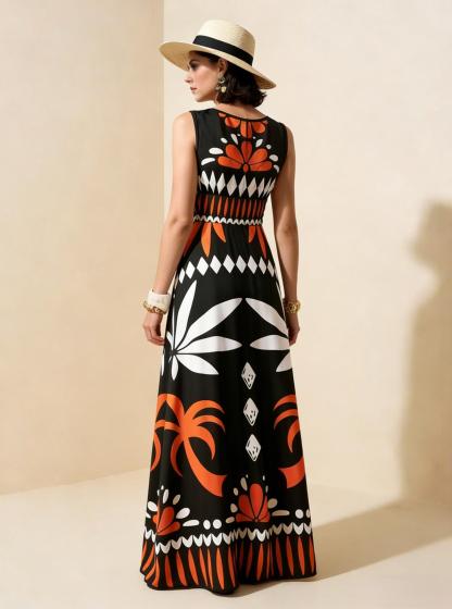 2026 Spring New Sleeveless Art Print Maxi Dress