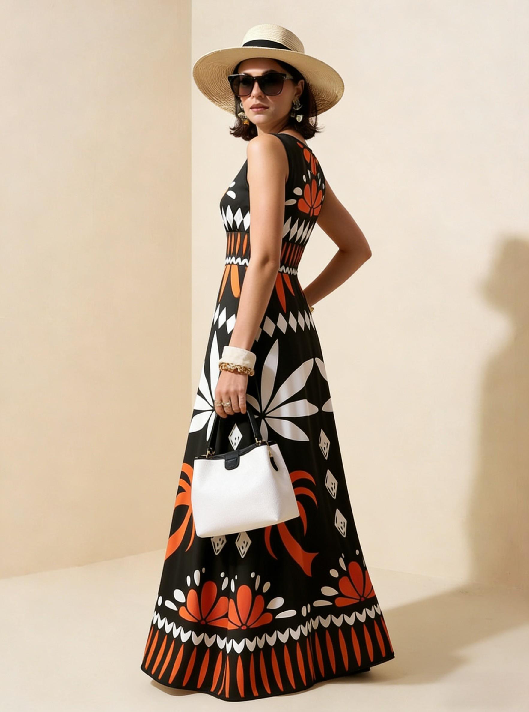 2026 Spring New Sleeveless Art Print Maxi Dress