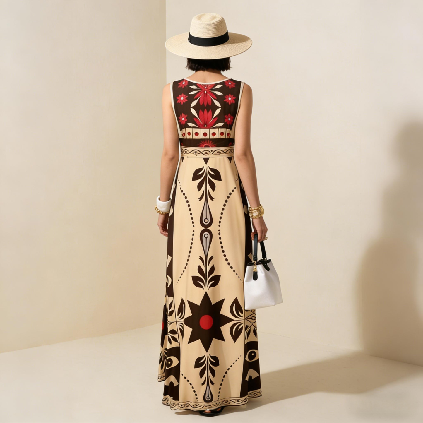 2026 Spring New Sleeveless Art Print Maxi Dress