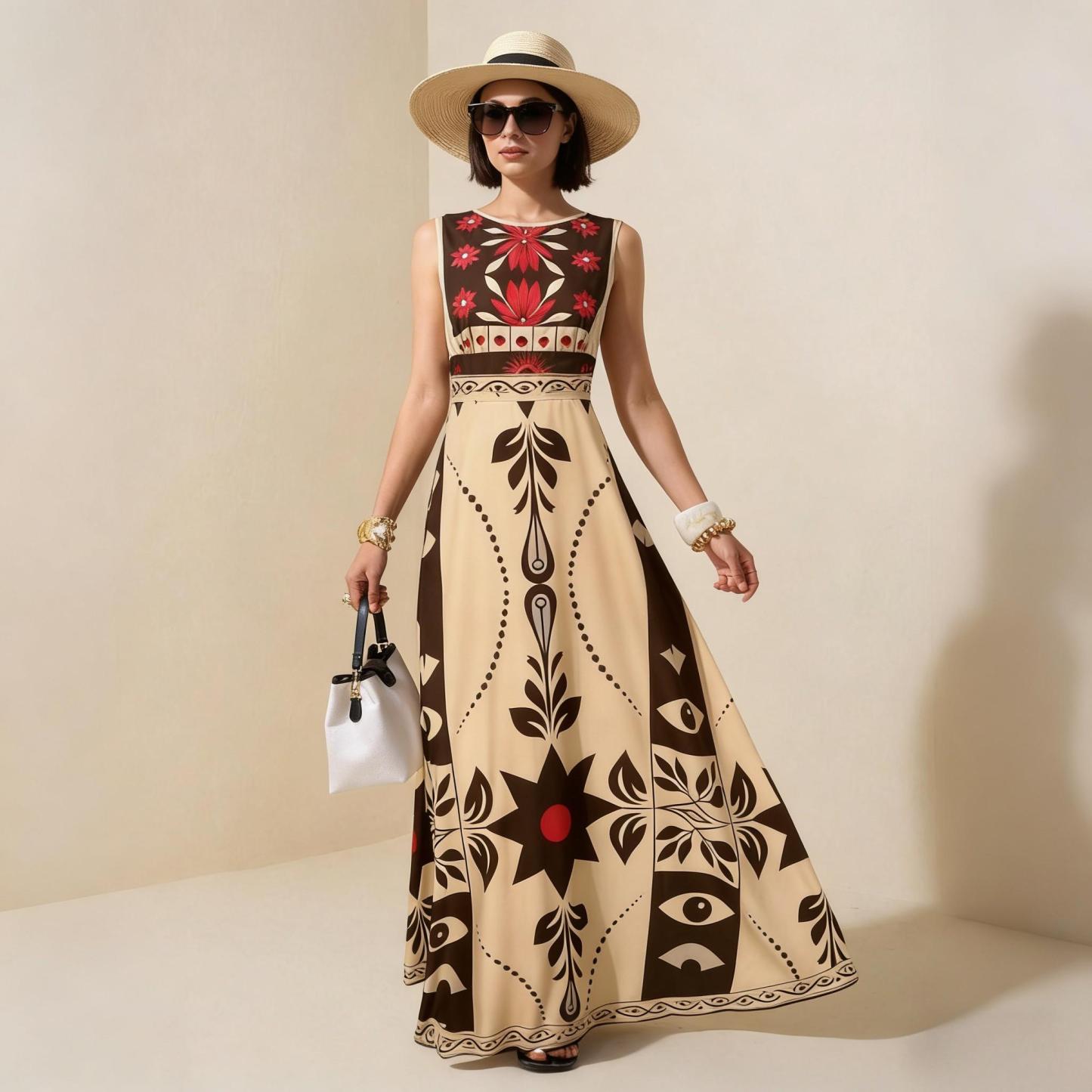 2026 Spring New Sleeveless Art Print Maxi Dress