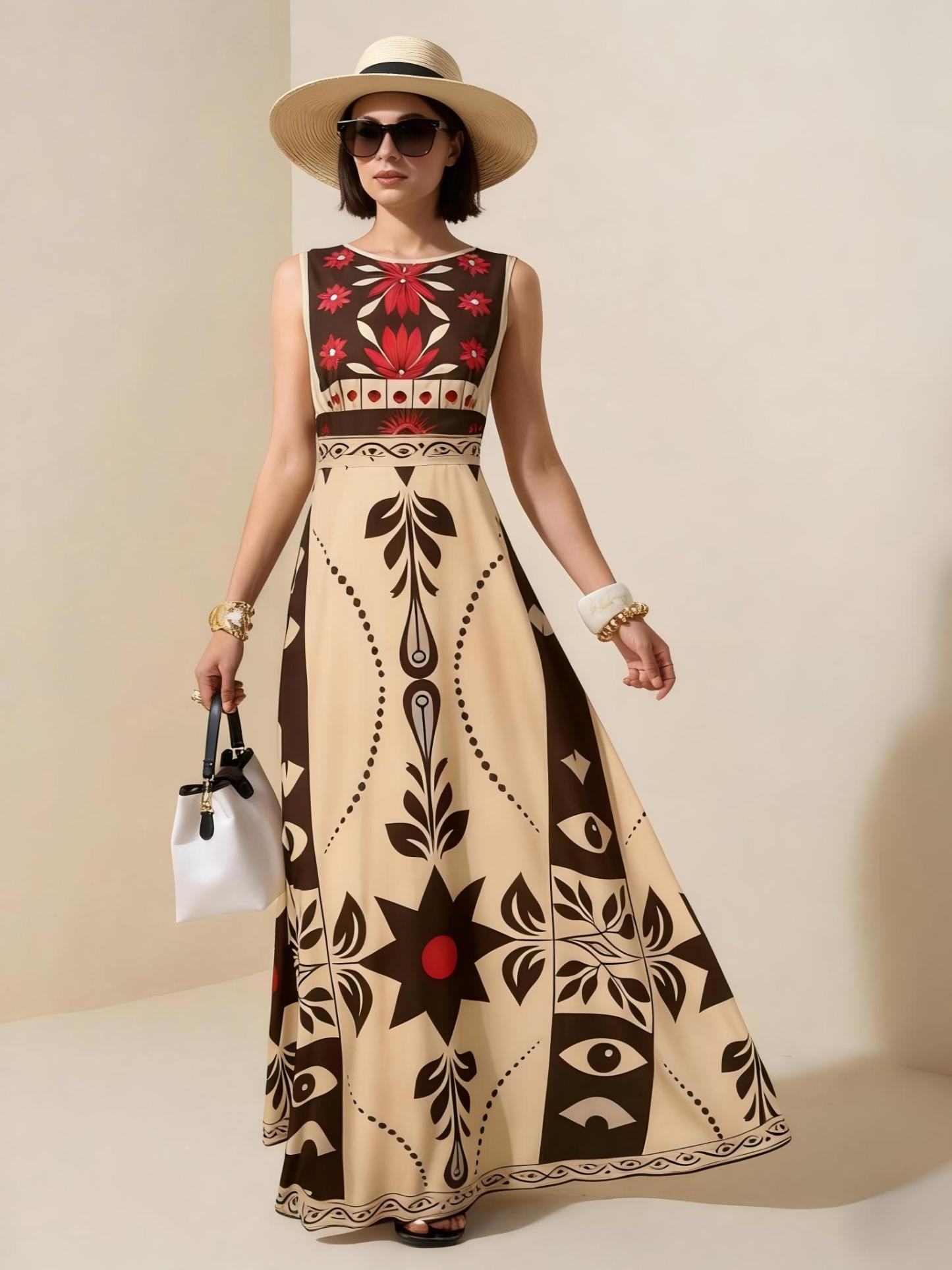 2026 Spring New Sleeveless Art Print Maxi Dress