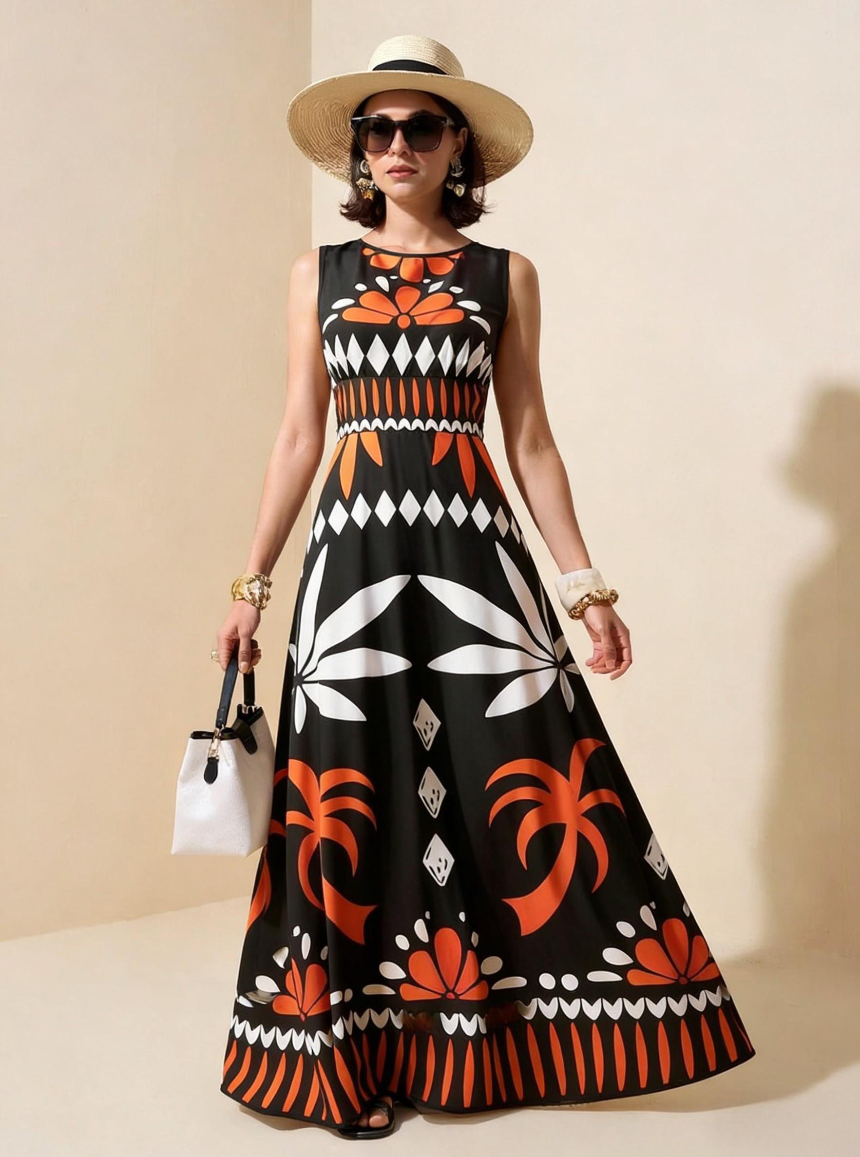2026 Spring New Sleeveless Art Print Maxi Dress