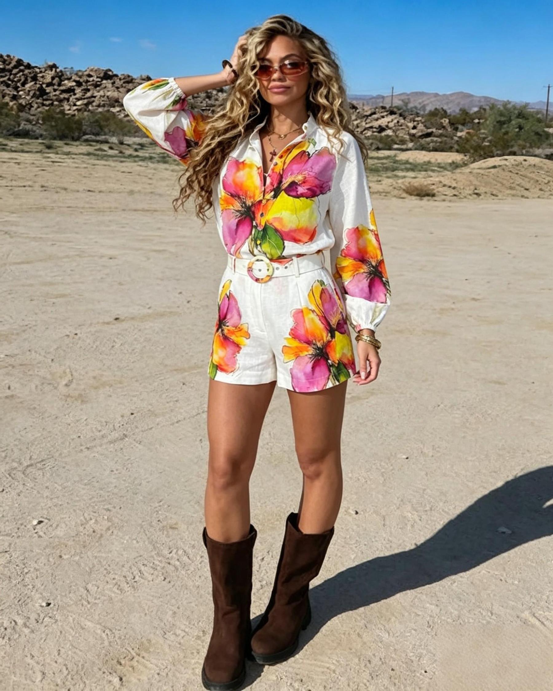 Floral Print Shirt and Shorts Set, Vacation Two-Piece Outfit