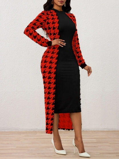 Vestido de cárdigan largo fino de diente de perro para mujeres-Aegean-sea