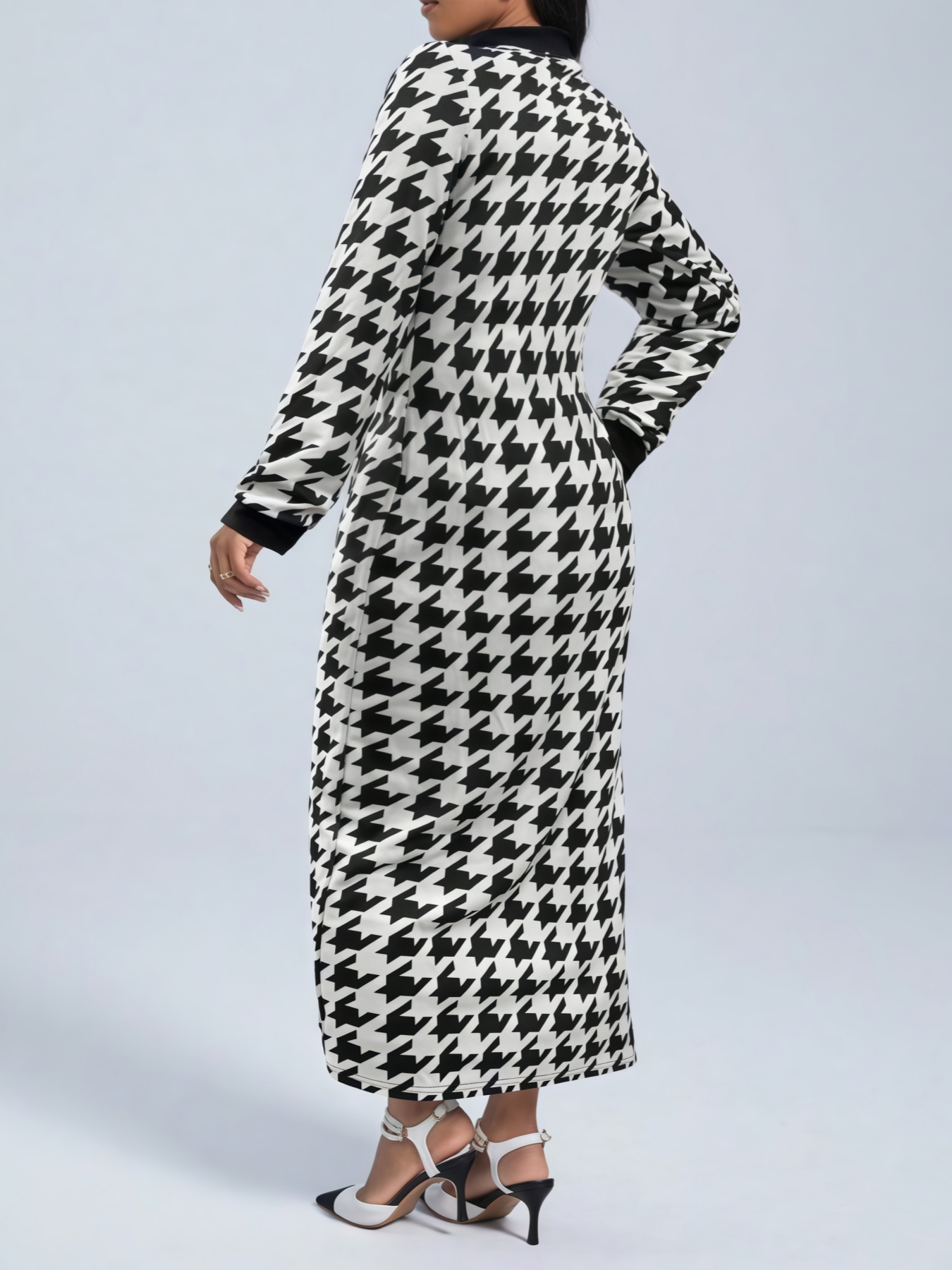 Vestido de cárdigan largo fino de diente de perro para mujeres-Aegean-sea