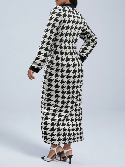 Vestido de cárdigan largo fino de diente de perro para mujeres-Aegean-sea