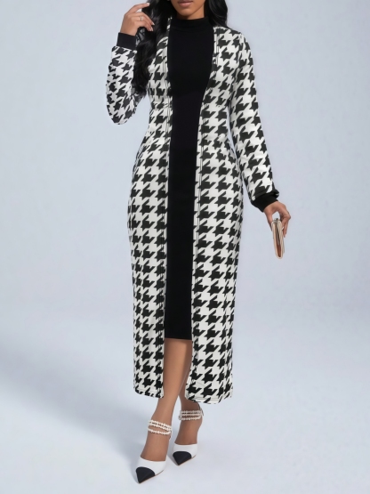 Vestido de cárdigan largo fino de diente de perro para mujeres-Aegean-sea