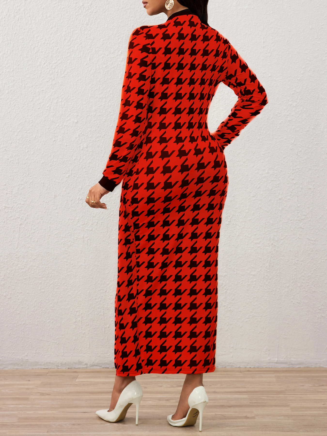 Vestido de cárdigan largo fino de diente de perro para mujeres-Aegean-sea