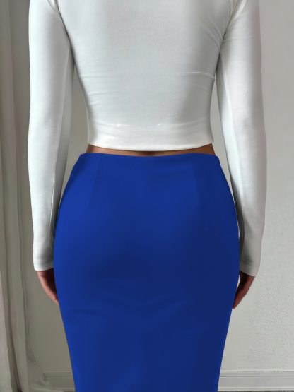 Falda media lápiz de mujer negra con corbata y lateral con ruchedura con abertura lateral-Aegean-sea