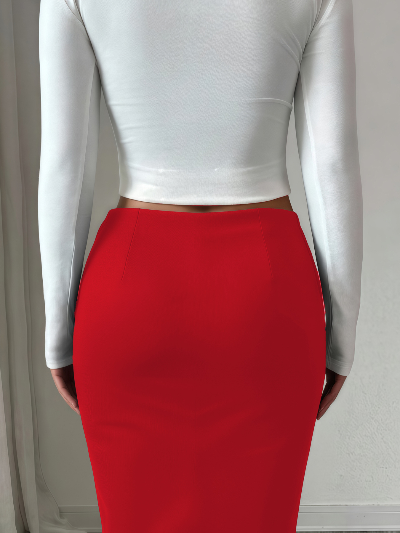 Falda media lápiz de mujer negra con corbata y lateral con ruchedura con abertura lateral-Aegean-sea