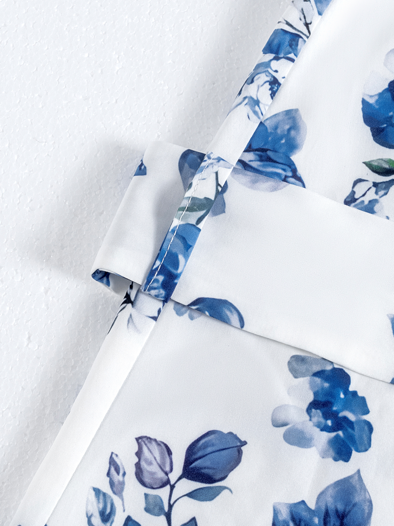 Woman's White & Blue Floral Print Halter Neck Belted Mini Dress