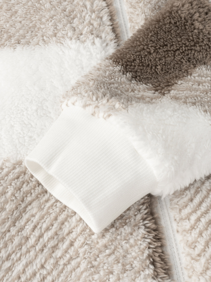 Women's Plaid Fuzzy Hooded Zip-Up Coat-Aegean-sea