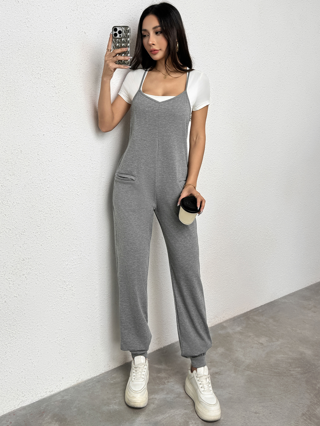 Women's Strappy Pocketed Jumpsuit-Aegean-sea