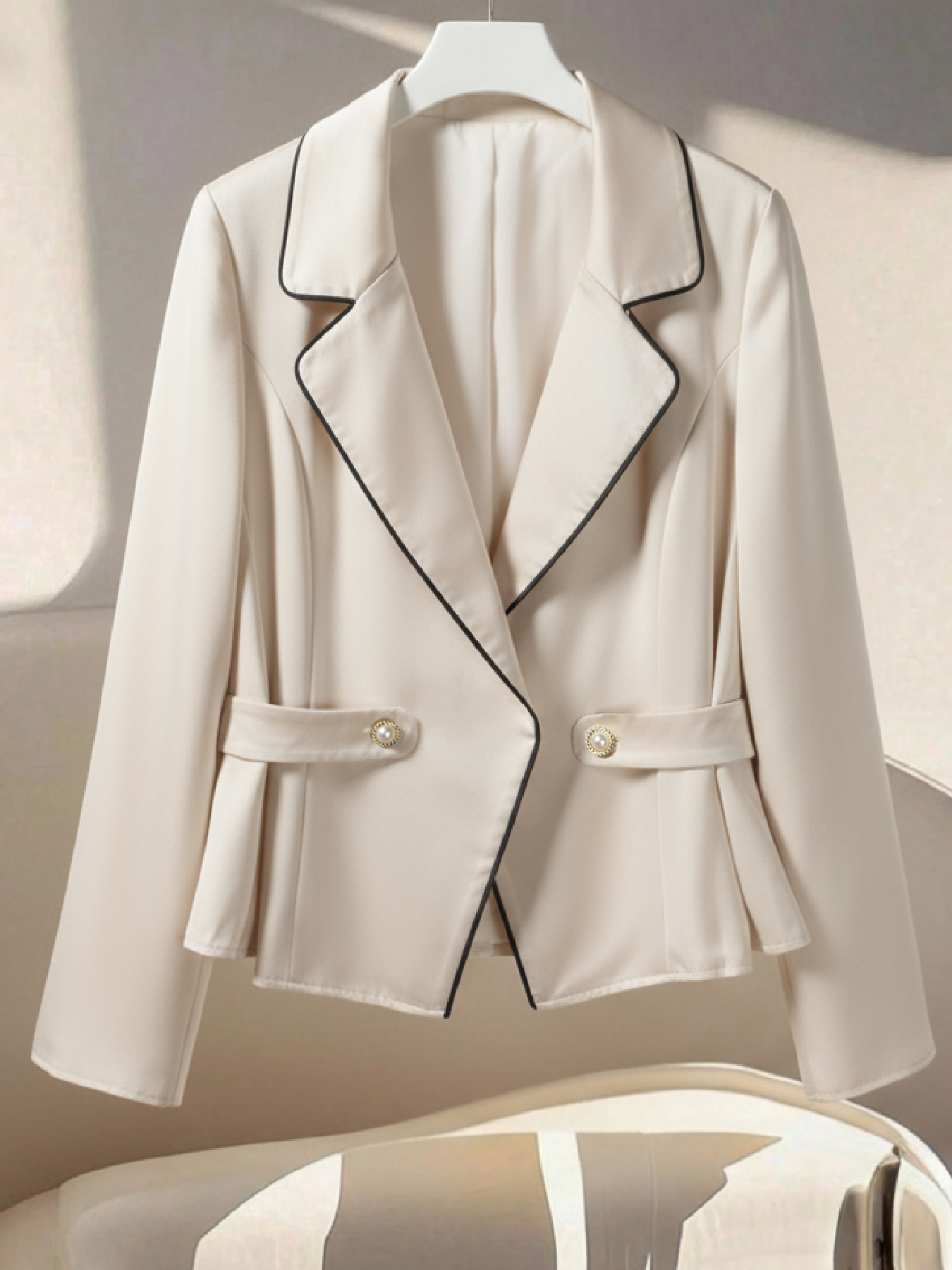 Women's Apricot-colored waist-tight skirt-flapped suit jacket-Aegean-sea