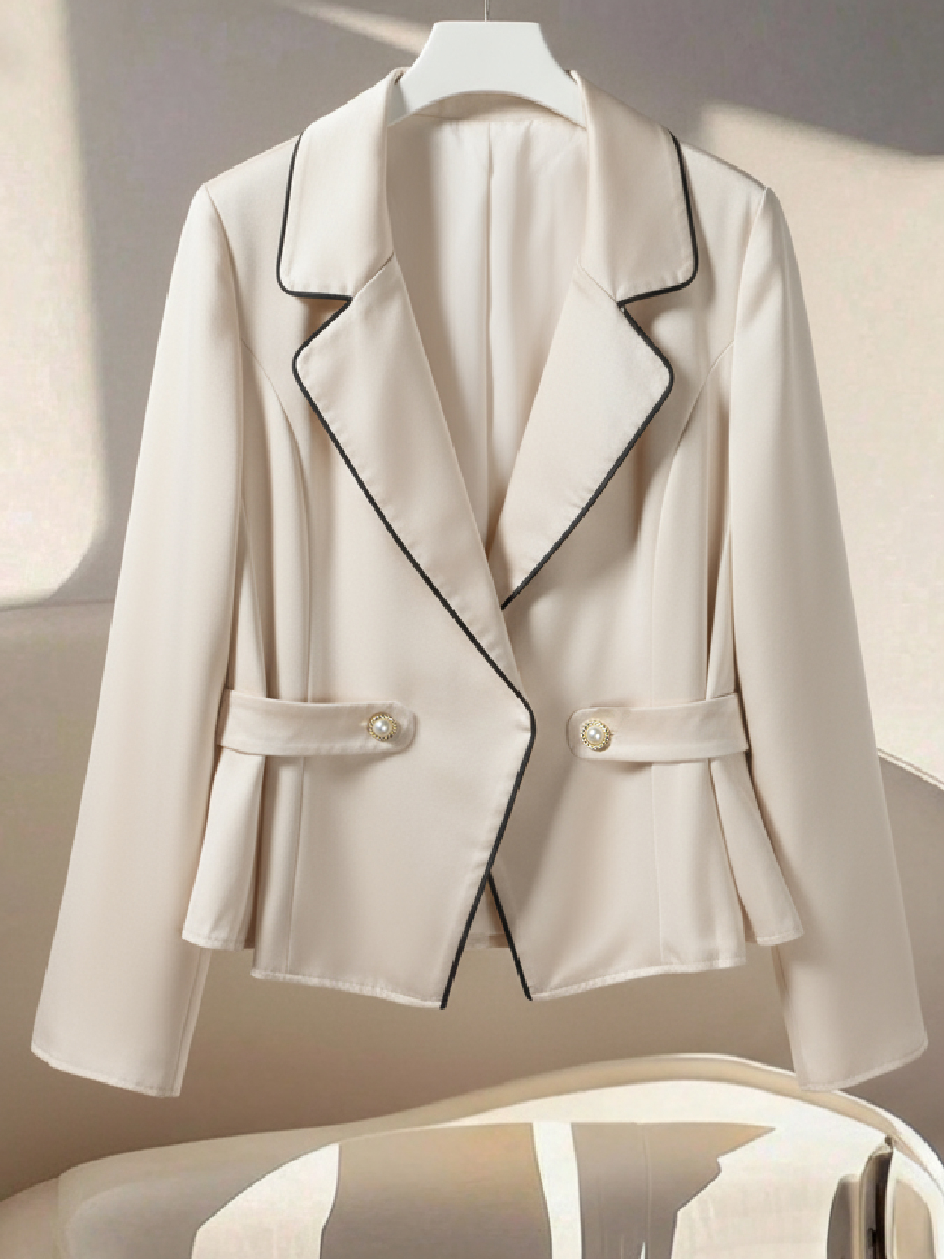 Women's Apricot-colored waist-tight skirt-flapped suit jacket-Aegean-sea