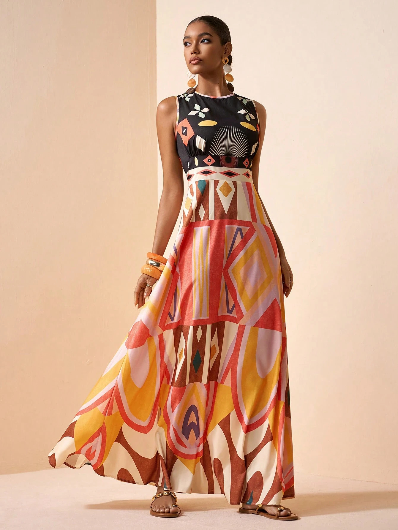 2026 Spring New Sleeveless Art Print Maxi Dress