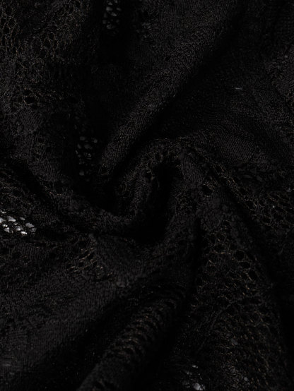 Woman's Black Lace Chest Cutout Cropped Top | Sexy Deep V Fitted Long-Sleeve Hot Girl Inner Wear-Aegean-sea