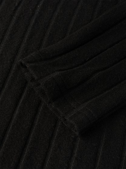 Minivestido con capucha de punto ribeteado negro con cordón ajustado para mujer-Aegean-sea